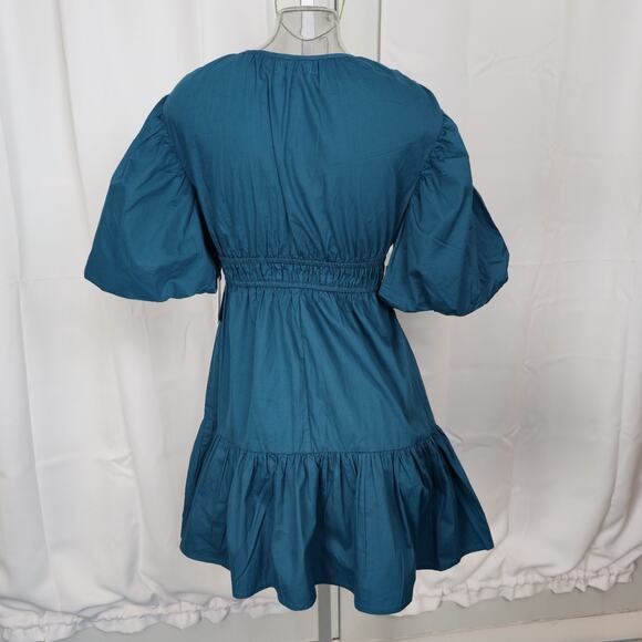 NWT Teal Empire Waist Puff Sleeve Dress Size M - Picture 7 of 12